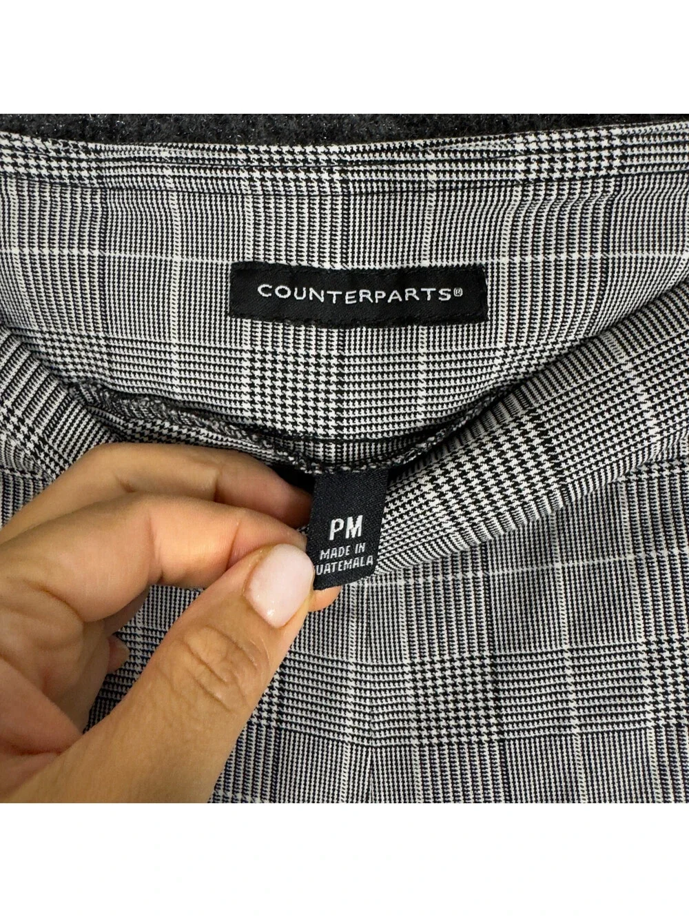 Counterparts Dress Pants Women PM Petite Gray Plaid Mid Rise Flat Front Pull On
